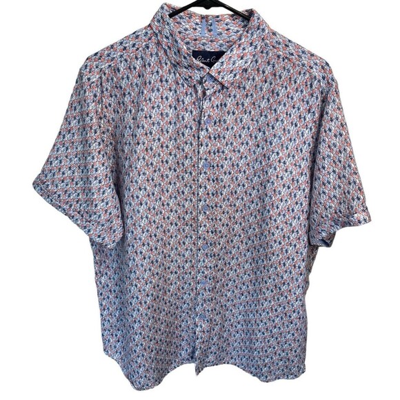 Robert Graham Short Sleeve Geometric‎ Linen Blend Button Down Size XL - Picture 1 of 5